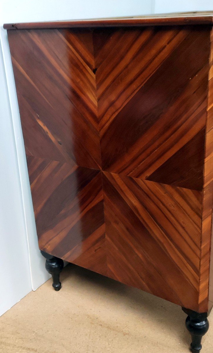 Marquetry Commode 3 Drawers Louis XVI Style Walnut Nineteenth Marble Top-photo-2
