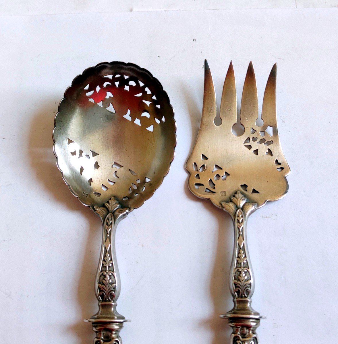 2 Couvert A Mignardises Argent Massif Minerve Orfevre Ardj  Joseph Crossard 1910-photo-2