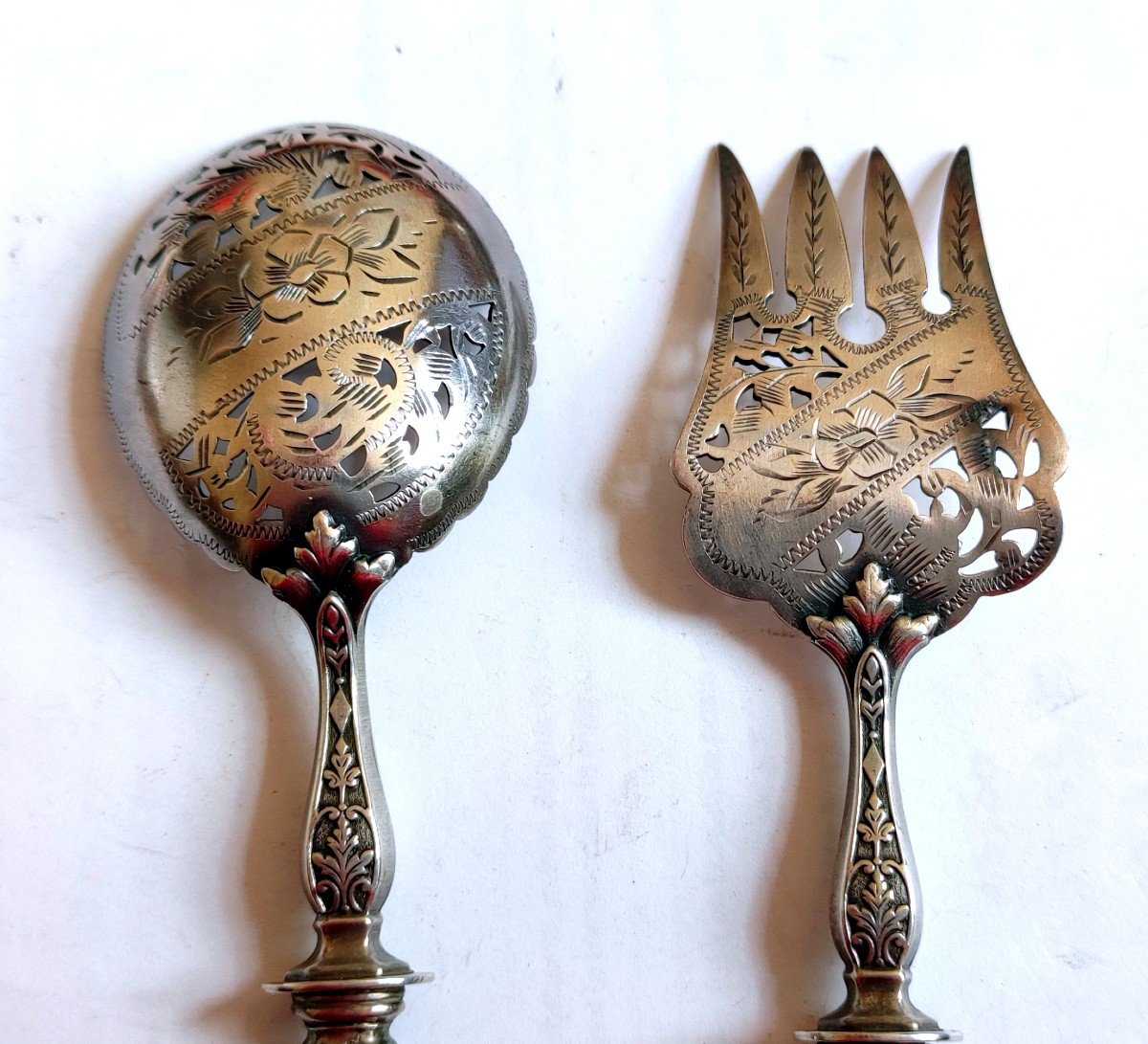 2 Couvert A Mignardises Argent Massif Minerve Orfevre Ardj  Joseph Crossard 1910-photo-2