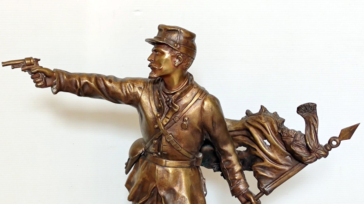 Soldier Statue Defense Of The Flag Sign C. Anfrie  Bronze XIXth Military 51 Cm-photo-2