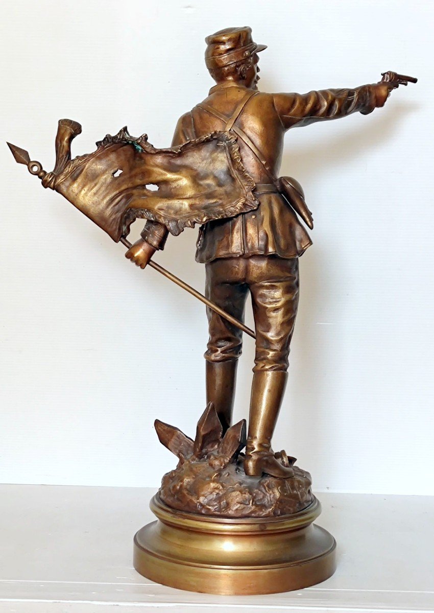 Soldier Statue Defense Of The Flag Sign C. Anfrie  Bronze XIXth Military 51 Cm-photo-3