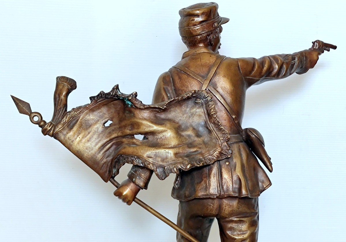 Soldier Statue Defense Of The Flag Sign C. Anfrie  Bronze XIXth Military 51 Cm-photo-1