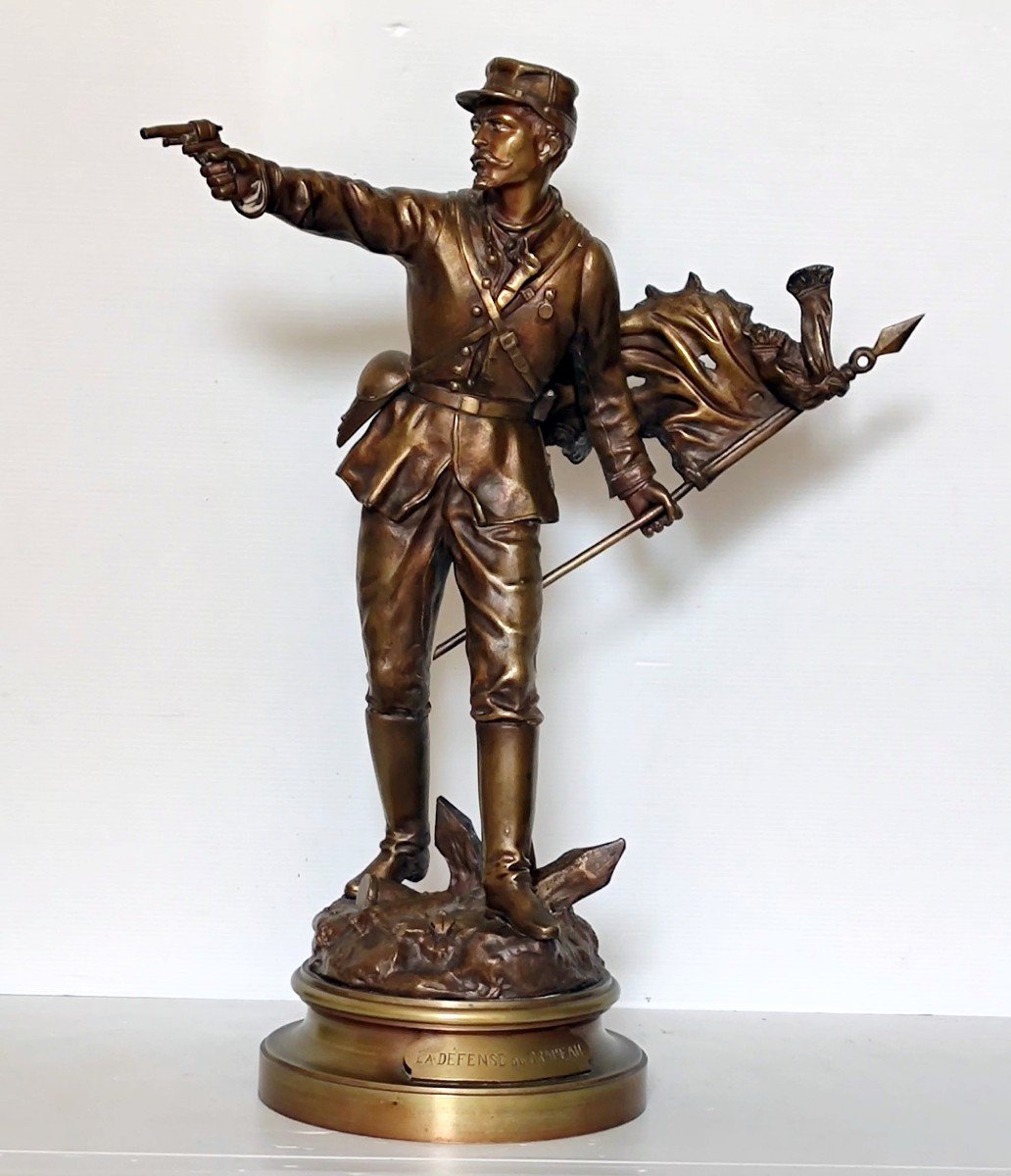 Soldier Statue Defense Of The Flag Sign C. Anfrie  Bronze XIXth Military 51 Cm