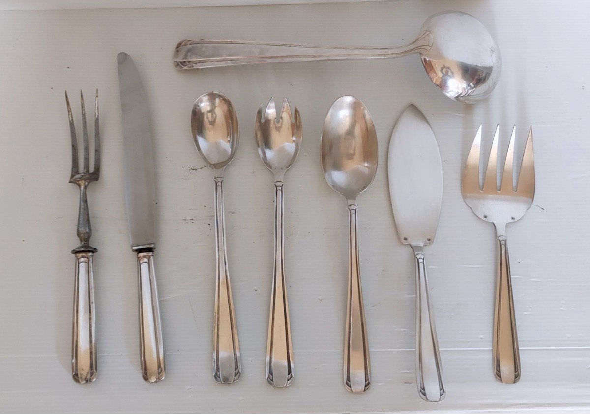 Menagere 115 Cutlery Silver Plate 84 Gr Poincon Af. Albert Frionnet-photo-3