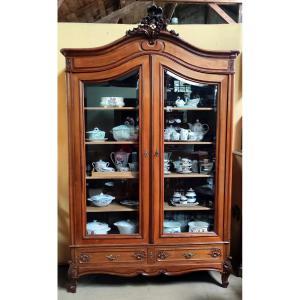 Vitrine Bibliotheque Noyer Massif Style Louis XV Epoque XIXème