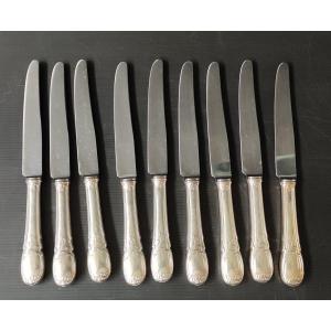 Lcf 12 Table Knives Silver Plate Poincon 18 Gr Louis XV Style