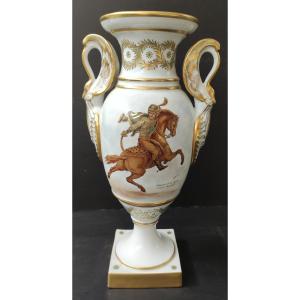 Vase Balustre Porcelaine Limoges Ribes Chasseur De La Garde d'Apres Gericault Style Empire Aigle Royal