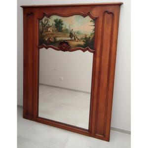 Trumeau Mirror Oil On Canvas Louis XV Style Period Late 19th Century Height 1.79 M