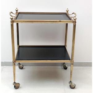 Small Bar Cart On Wheels Removable Tray Smoked Glass Mounting Bronze Brass Dore 1960