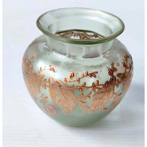 Small Iridescent Glass Vase With Gold Foliage Wiesbaden Art Nouveau