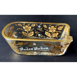 REPOSE-CIGARES CRISTAL DECOR FLORAL EMAILLE DORE  BADEN BADEN ART NOUVEAU