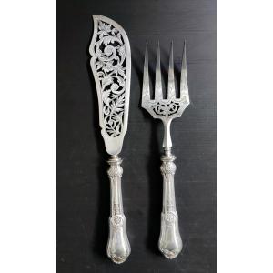 2 COUVERT A POISSON ARGENT CISELE POINCON MINERVE HS SOUFFLOT HENRI XIXé MONOGRAMME BB