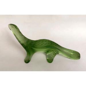 Lalique Dinosaur Statuette Frosted Opalescent Green Crystal