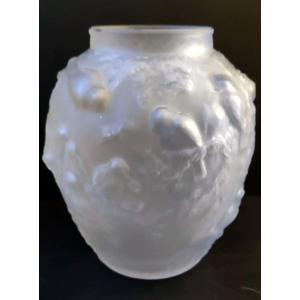 Frosted Glass Vase With Bird Decoration, Signed Muller Lunéville, Art Deco Period
