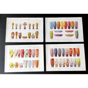 4 PLANCHES PAPIER VERRERIE D'ART LORRAIN VERRERIES DE BELLE ETOILE CROISMARE FRANCE