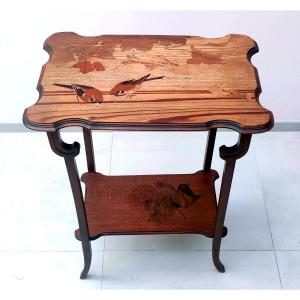 Emile Galle Gueridon Table Inlaid Decoration Birds And Foliage Art Nouveau