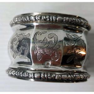 ROND DE SERVIETTES DE BAPTEME ARGENT MASSIF MINERVE FEUILLE CISELE ART NOUVEAU