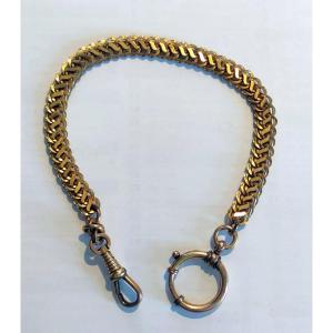 Double-link Pocket Watch Chain With Double Gold Hallmark, El Ancien Silversmith