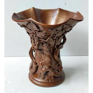 VASE GRES DU BEAUVAISIS SIGNE EN CREUX GB GREBER BEAUVAIS DECOR VIGNE XIXè