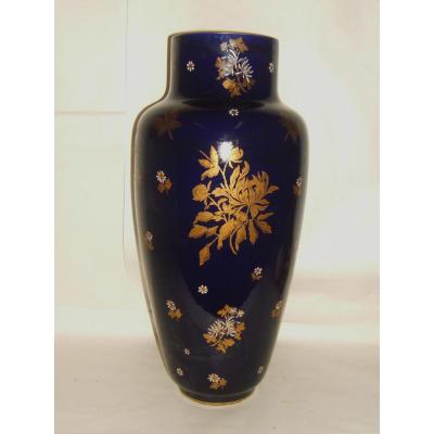 Grand Vase Amphore Gres Majolique Fleur Et Papillon Sarreguemines Epoque 1900