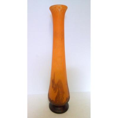 Vase Pate De Verre Orange Et Bleu Signe Muller Luneville Art Nouveau Hauteur 51 Cm