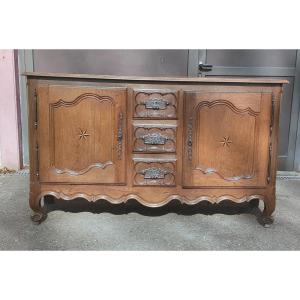 Sideboard Lorrain Sculpture And Marquetry Louis XV Style Oak Massif XVIIIth