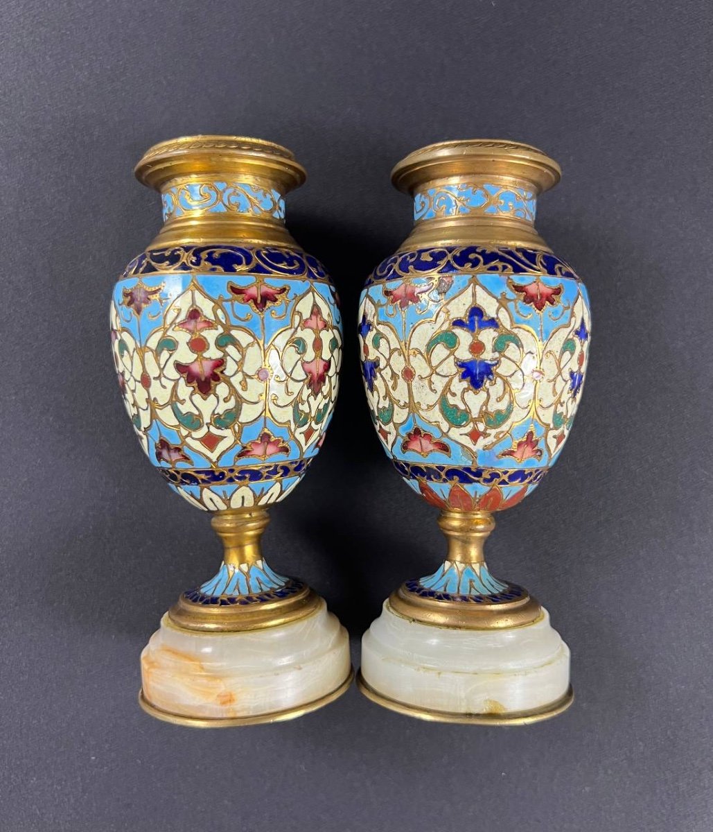 Pair Of Cloisonné Enamel Baluster Vases-photo-2