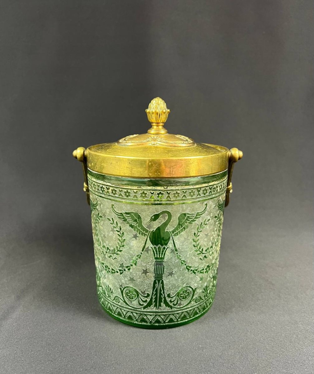 Antique St Louis Crystal Biscuit Bucket Empire Decor Acid Etched-photo-2