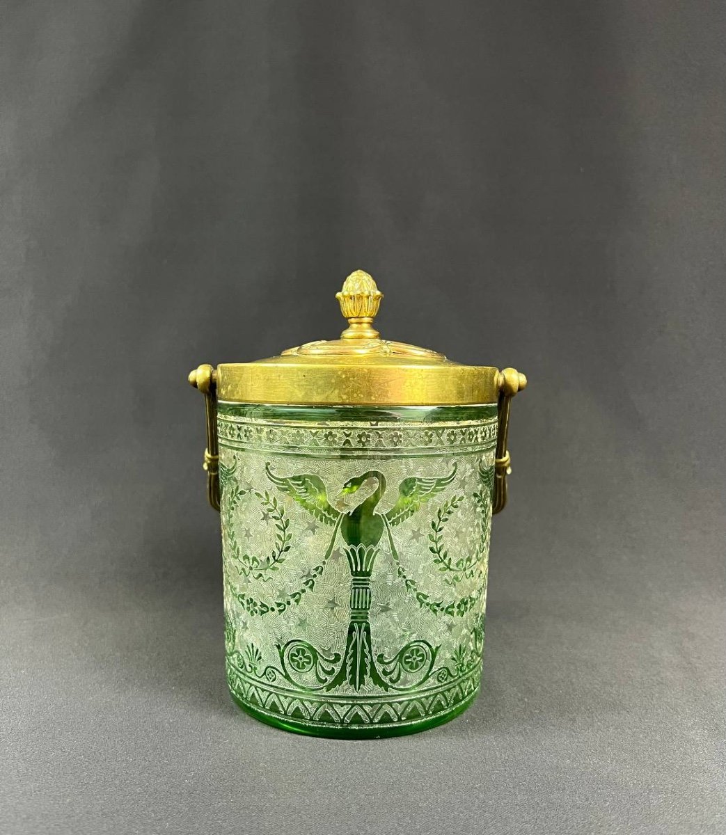 Antique St Louis Crystal Biscuit Bucket Empire Decor Acid Etched-photo-1