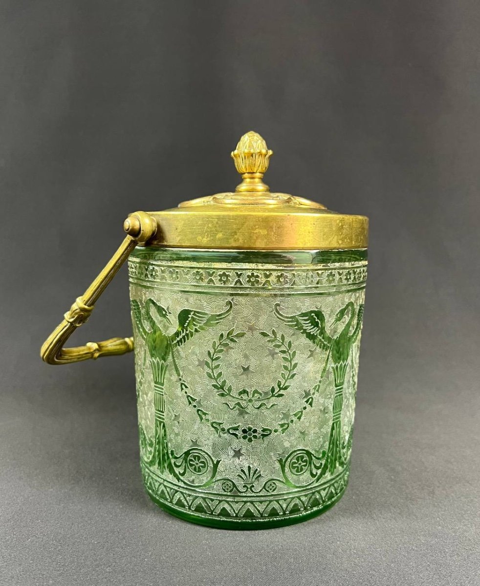 Antique St Louis Crystal Biscuit Bucket Empire Decor Acid Etched