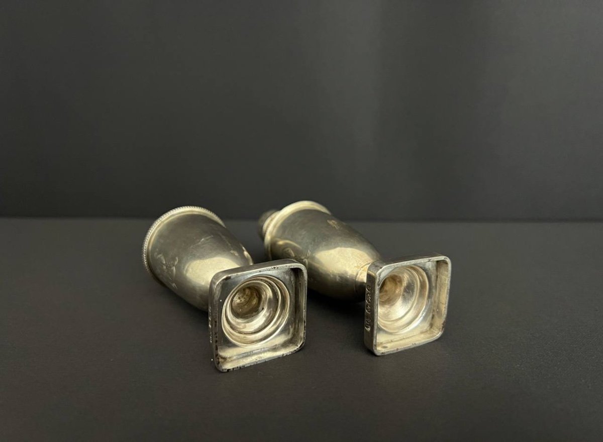 England. Pair Of Baluster Salt Cellars. Silver-photo-5