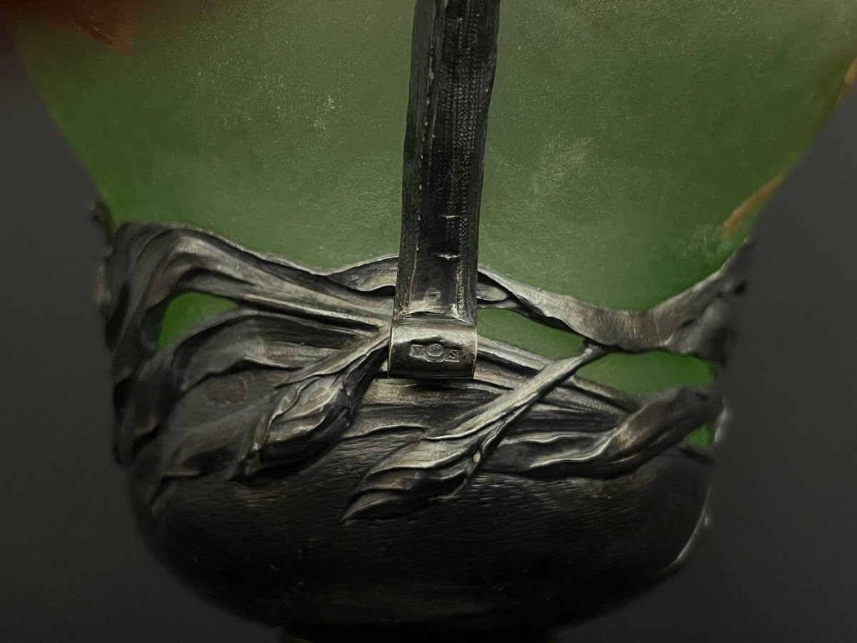 Saglier & Montjoye (attributed To) Green Glass Ewer With Gold Decoration -photo-8