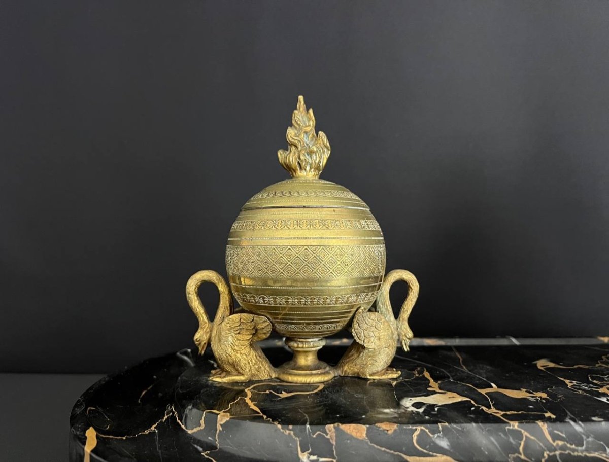 Bronze And Black Marble Inkwell, 19th Century, Napoleon III Period-photo-3