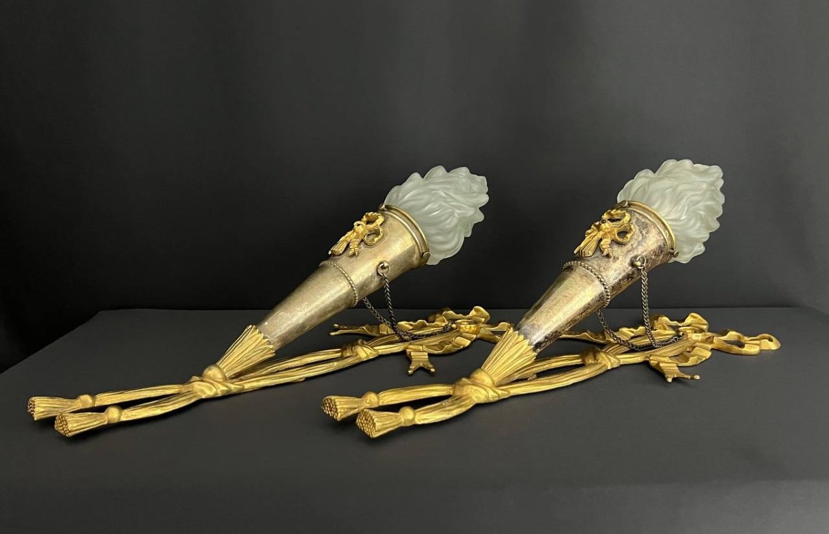 Pair Of Gilt Bronze Wall Lights-photo-2