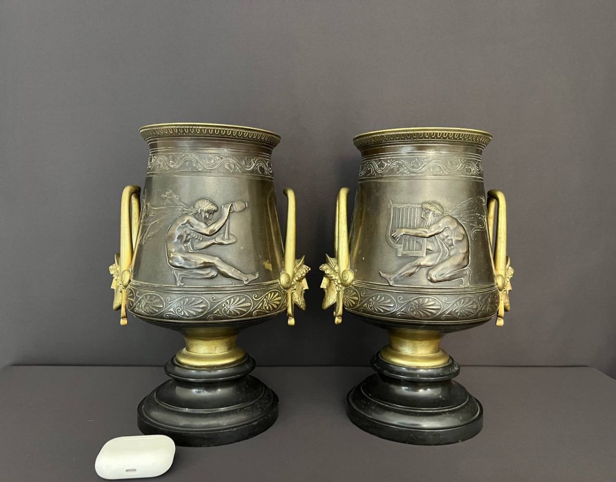 Paire De Vases En Bronze De Style Néo-grec Français-photo-3