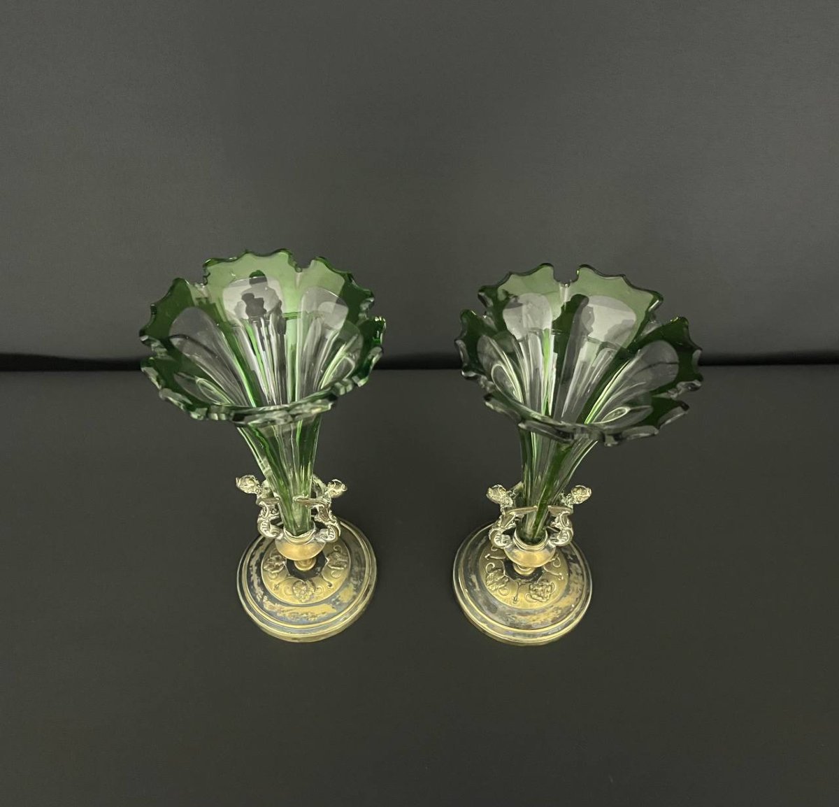 Paire De Vases En Verre Vert Et Bronze – Style Napoléon III -photo-3