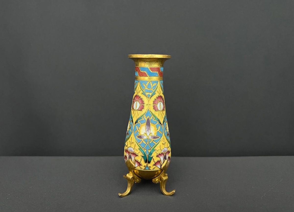 Vase Ancien En émail Cloisonné Signé Barbedienne-photo-1