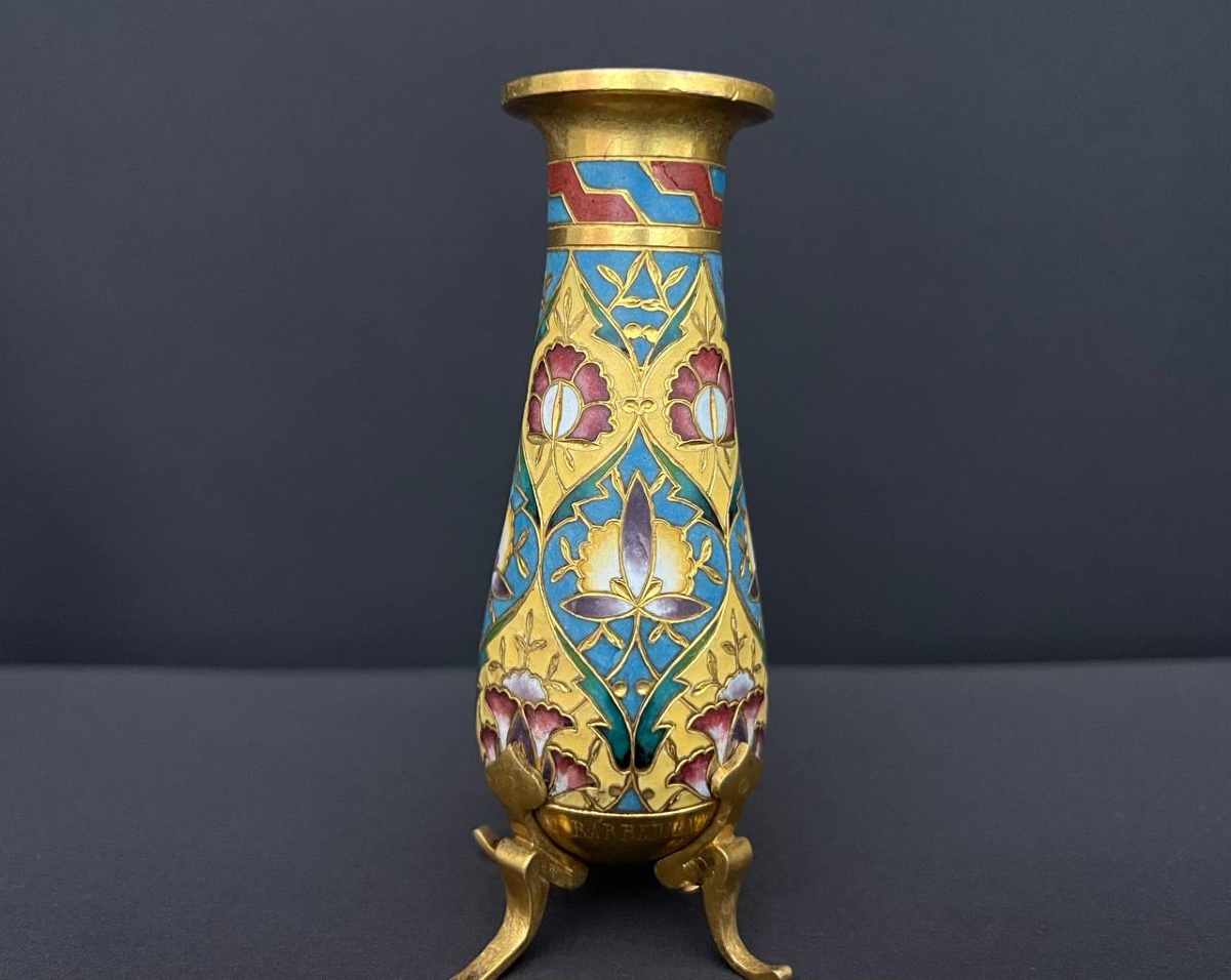 Vase Ancien En émail Cloisonné Signé Barbedienne-photo-4