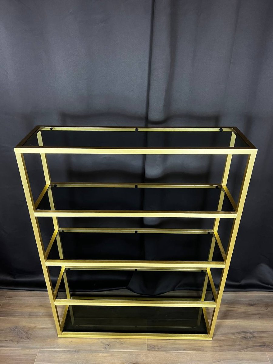 Shelf In Gold Metal And Smoked Glass-photo-4