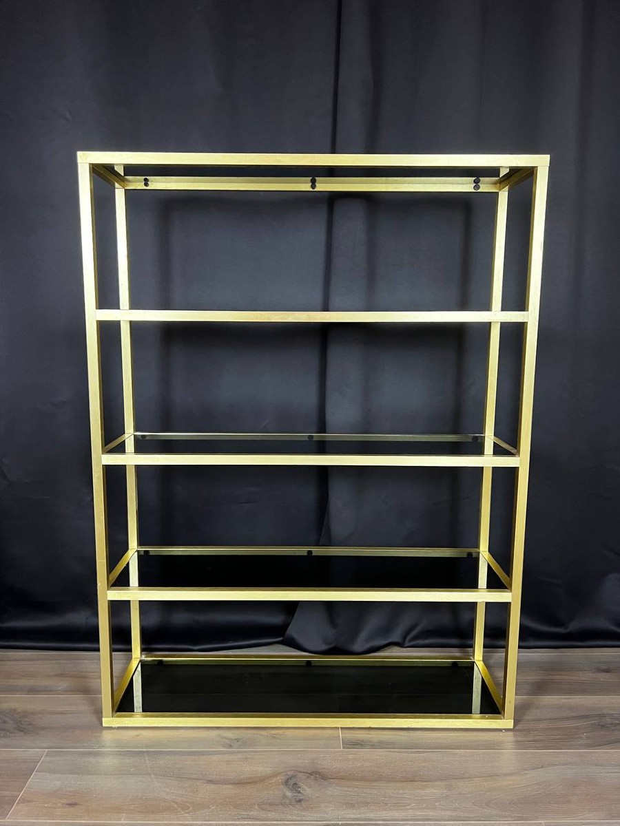 Shelf In Gold Metal And Smoked Glass