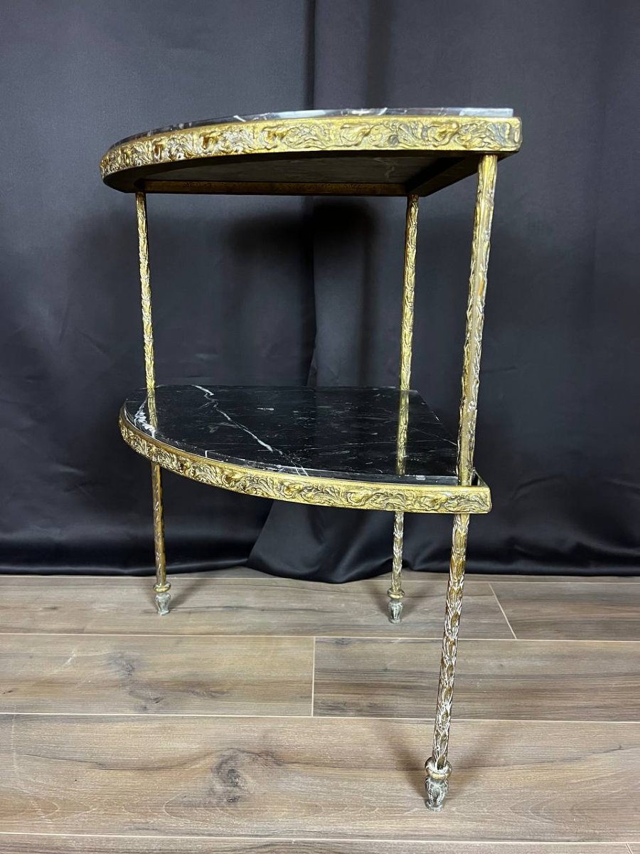 Table D’angle En Marbre Noir Et Structure En Bronze-photo-1