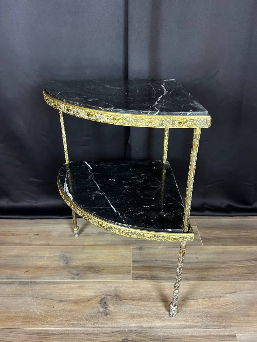 Table D’angle En Marbre Noir Et Structure En Bronze-photo-2