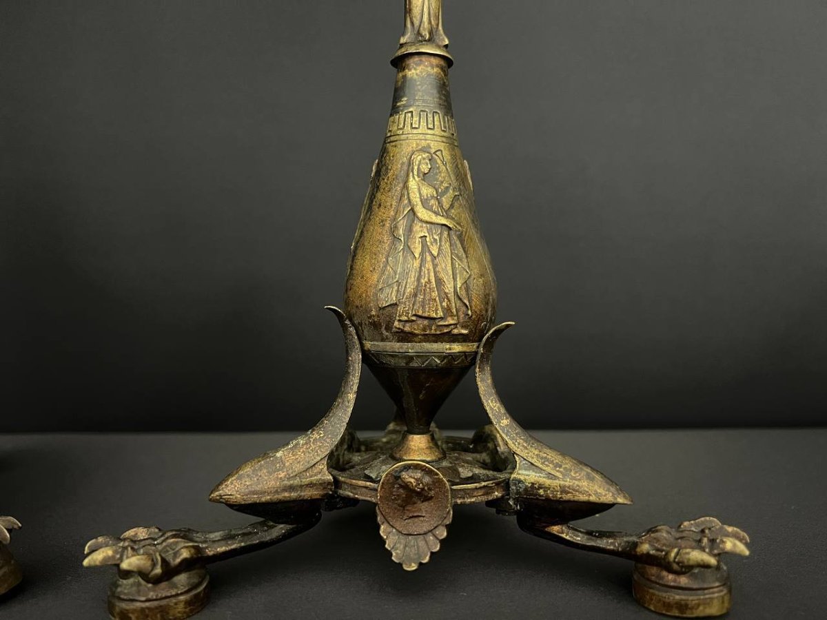 Pair Of Bronze Candlesticks – Attributed To Auguste Cain (1821–1894)-photo-3