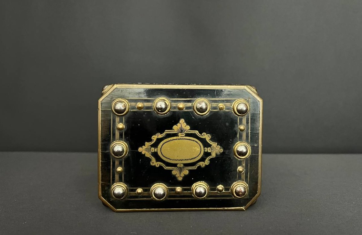 Boîte à Bijoux Napoléon III – Laiton Noirci Et Décor De Cabochons Métalliques-photo-2