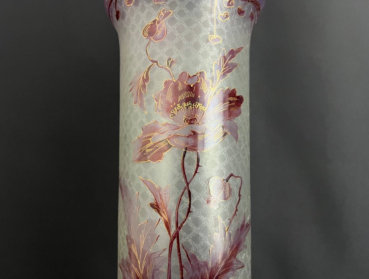 Grande Vase En Verre émaillé Style Art Nouveau-photo-3
