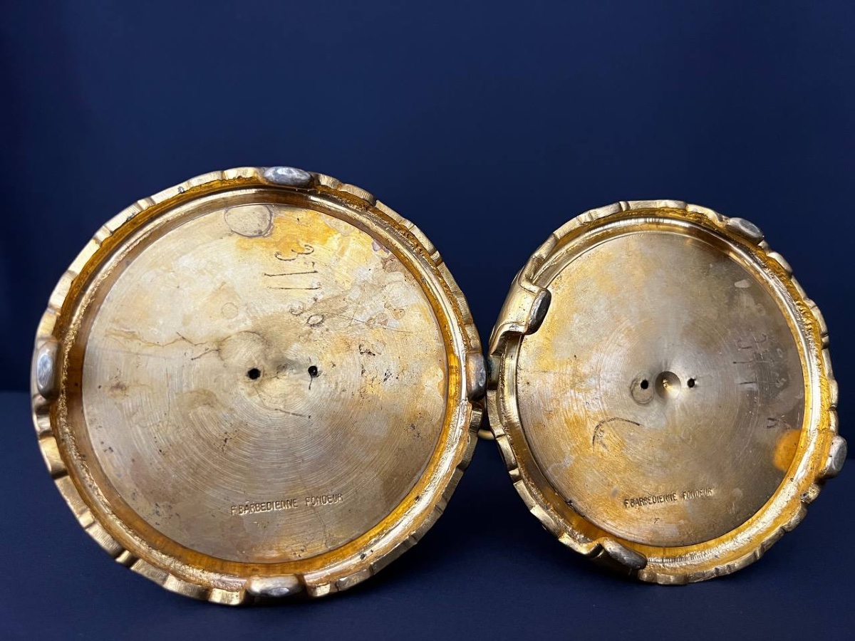Pair Of Candlesticks In Gilt Bronze And Champlevé Enamel – Ferdinand Barbedienne-photo-7
