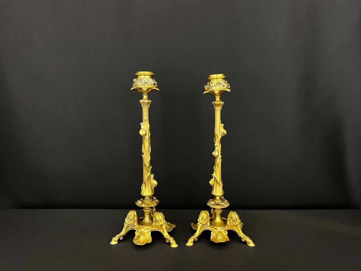 Pair Of Louis XV Style Gilt Bronze Candlesticks -photo-2