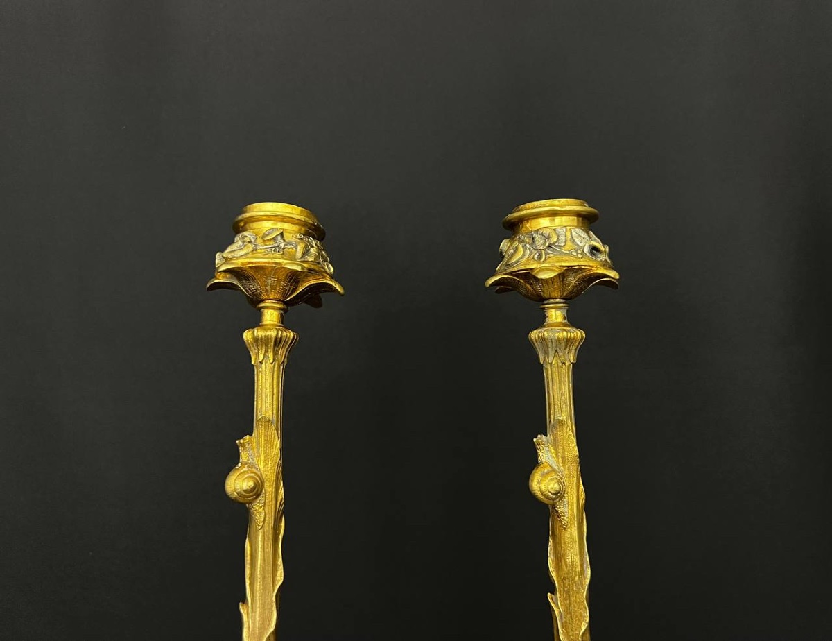 Pair Of Louis XV Style Gilt Bronze Candlesticks -photo-3