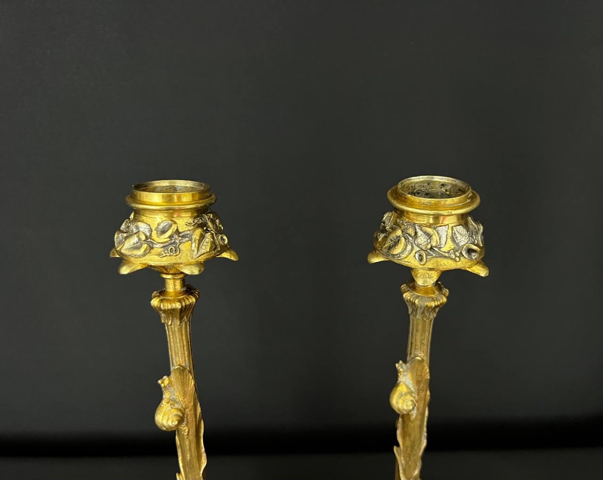 Pair Of Louis XV Style Gilt Bronze Candlesticks -photo-4