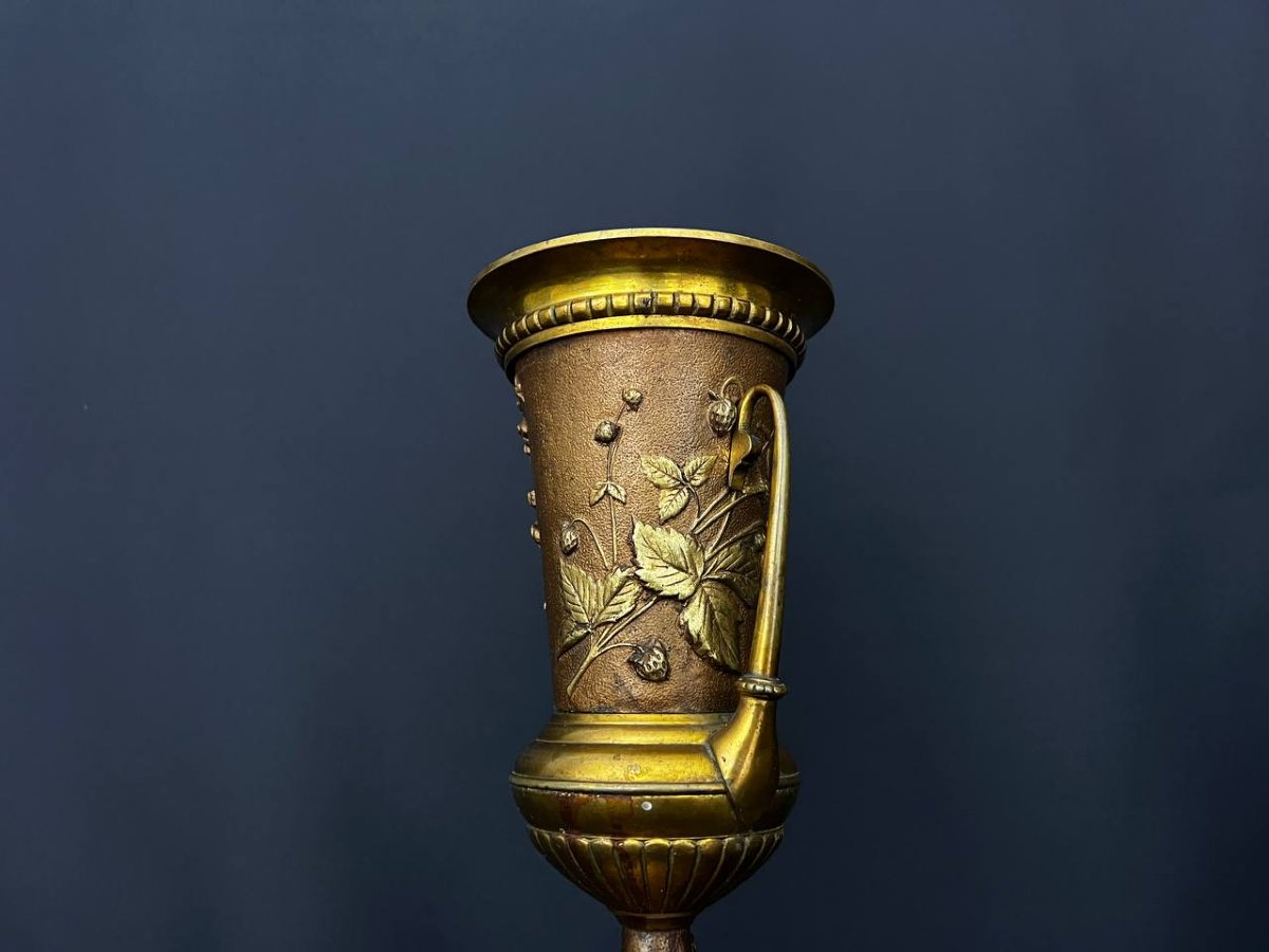 Vase Décoratif En Bronze Doré Et Marbre Rouge -photo-2